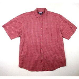 KEELER BAY - MEN'S RED PLAID CRINKLE TEXTURED SHORT SLEEVE BUTTON-UP SHIRT - L